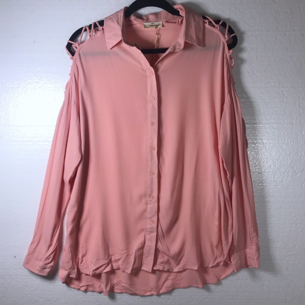 Entro New Small Pink Lace Up Shoulder Top Blouse